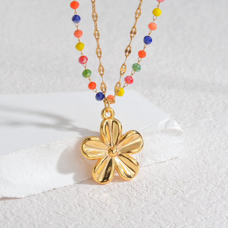 1 Piece High-end Classic Style Flower Shape Stainless Steel  Gold Color Women's Pendant Necklace 